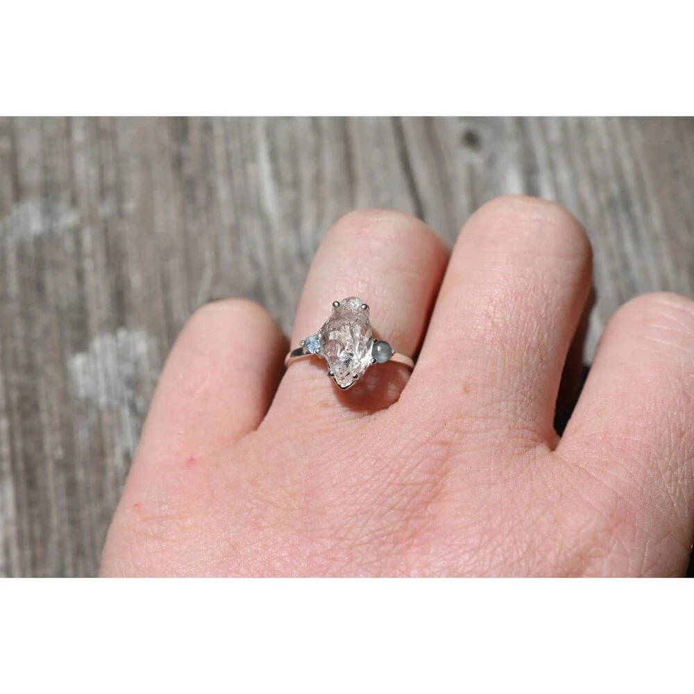Engagement ring Montana sapphire and Lake County diamond  size 5 6 7 8 9 10 avel